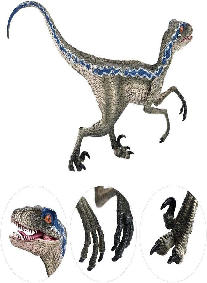 FUNFOB Dinosaur Toy Figure Width - 15cm Velociraptor Dinosaur Toy for Kids & Adults PVC Multicolour | Light Grey Blue Line Dino SML - Image 3
